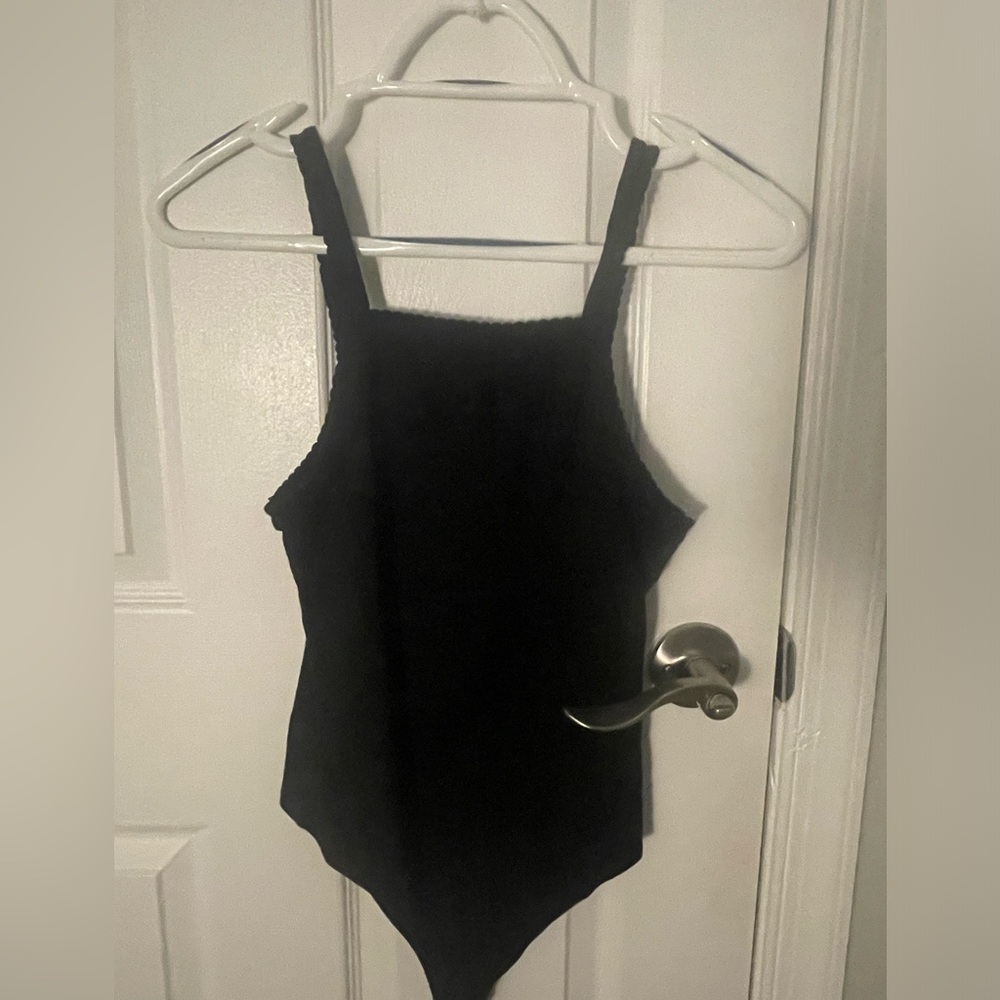 Scalloped black body suit